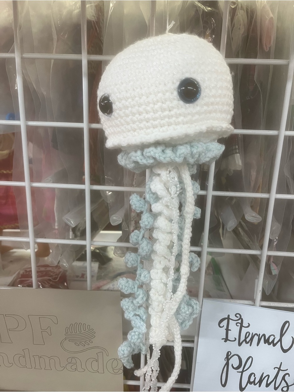 Handmade White & Light Blue Crochet Jellyfish Plush - Kids Accessory